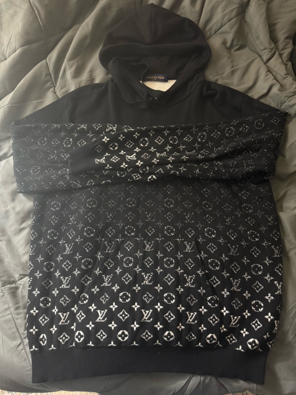 Louis Vuitton Black and White Monogram Knit Hoodie